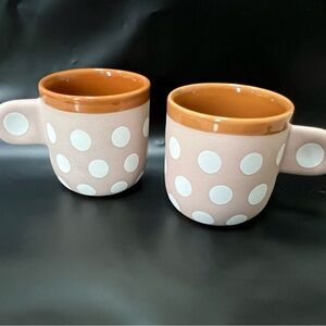 KAKI Espresso Cups Set of 2-3 Ounce Clay Espresso Cups Pink with White Polka Dot